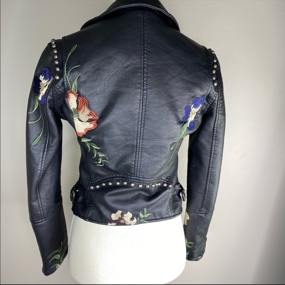 Black leather embroidered jacket - Picture 4 of 5